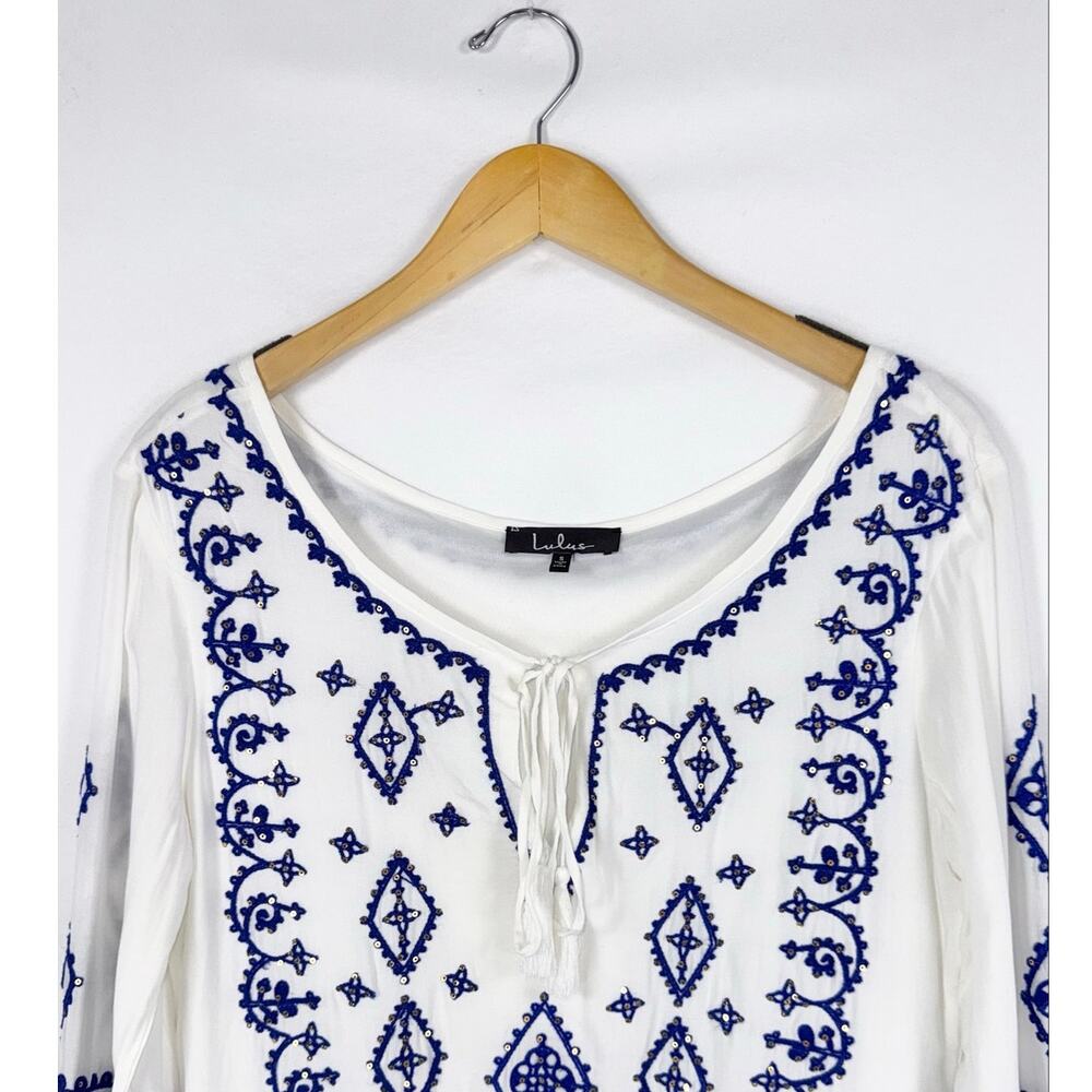 Lulus A Day In The Life Embroidered Long Sleeve Mini Dress Women's Small White - Picture 5 of 16